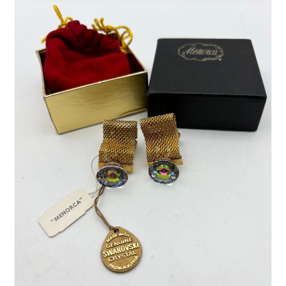 1960s Menorca 14K GFP Swarovski Crystal Cuff Links in Original Box-RARE